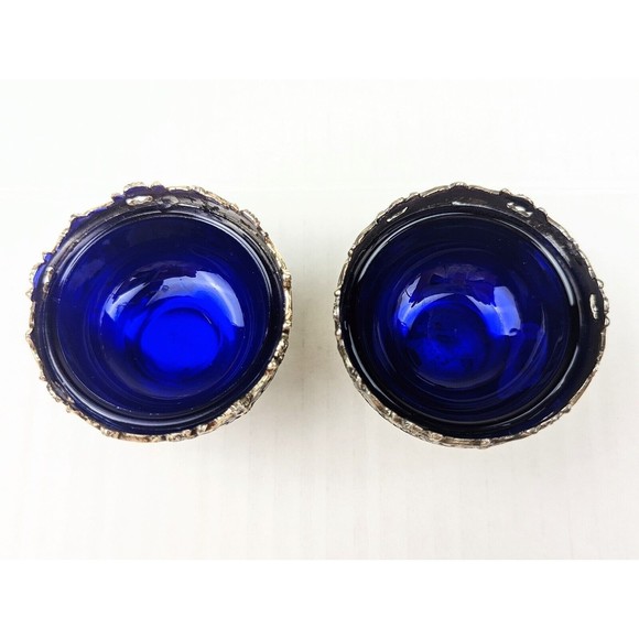 VTG 60's Raimond Silverplate Lot Of 2 Pcs Salt Cellars Cobalt Blue Glass Insert - Picture 3 of 8